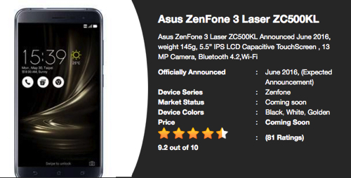ZenFone3シリーズにZenFone 3 Laserが追加？