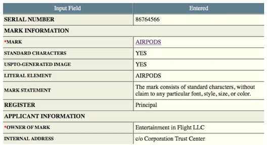 AirPodsの商標登録申請はやはりAppleだった！