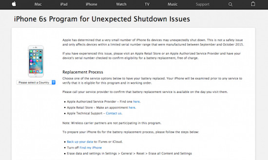 AppleがiPhone6sの突然落ちる不具合の修理プログラムを開始